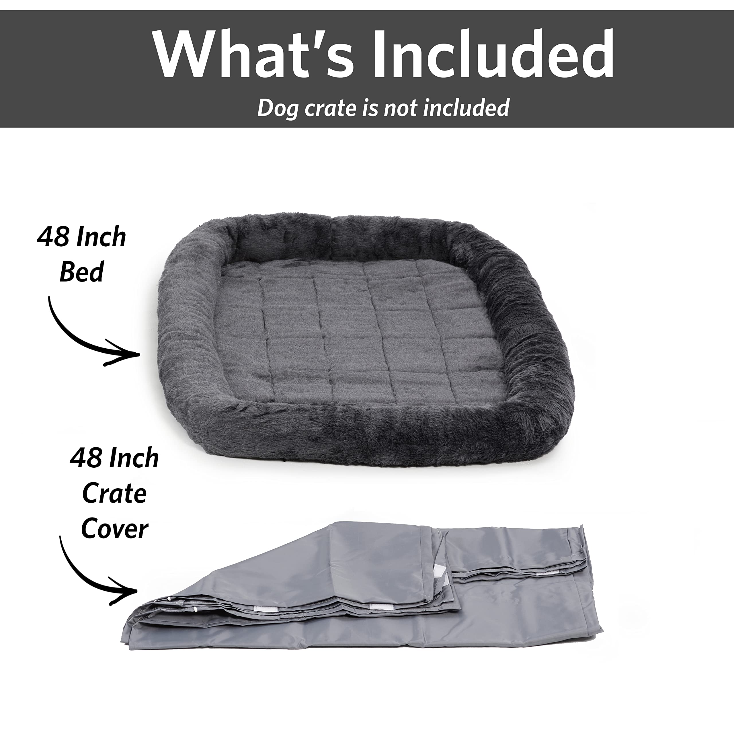 Premium Dog Crate Comfort Kit - Soft Crate Cover & Plush Dog Bed for Midwest & New World 48-Inch Crates - Gray - Perfect for Home, Travel & Kennel Comfort