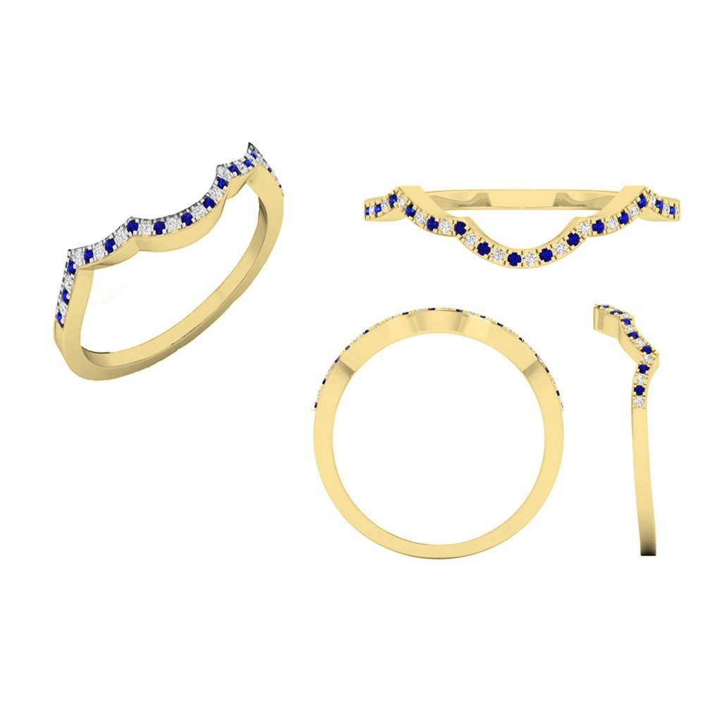 10K Solid Gold Round Blue Sapphire & White Diamond Stackable Wedding Band Ring for Anniversary, Engagement, and Bridal Jewelry - Perfect for Stacking, Gift Giving, and Special Occasions