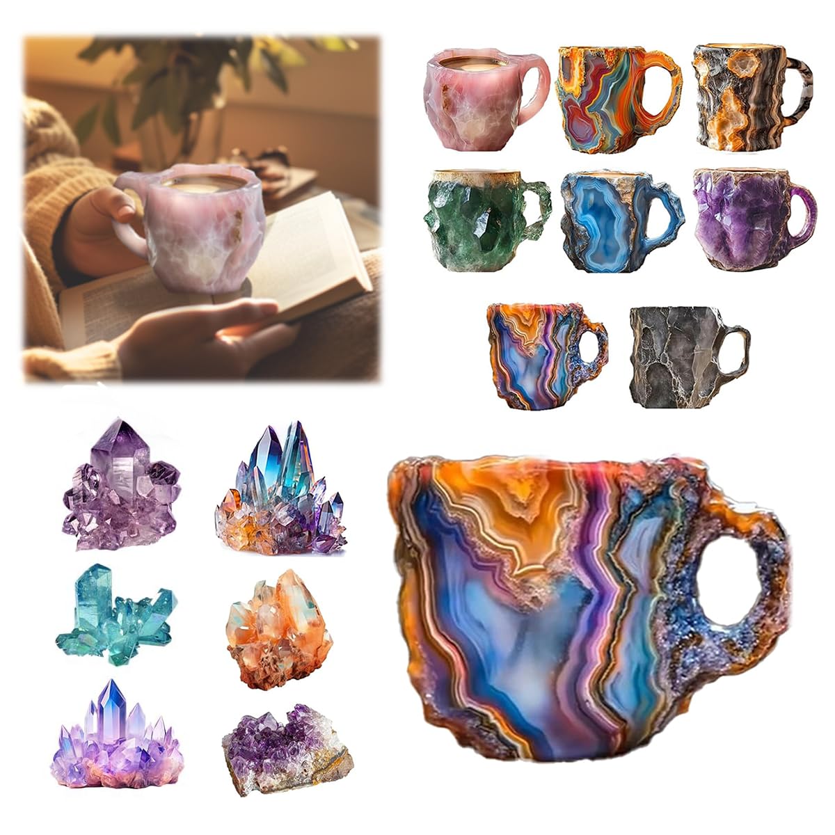 Premium Mineral Crystal Coffee Mugs - Translucent Colorful Handcrafted Cups for Hot & Cold Drinks - Perfect Gift for Coffee Lovers, Office Use, Home Decor & Tea Time