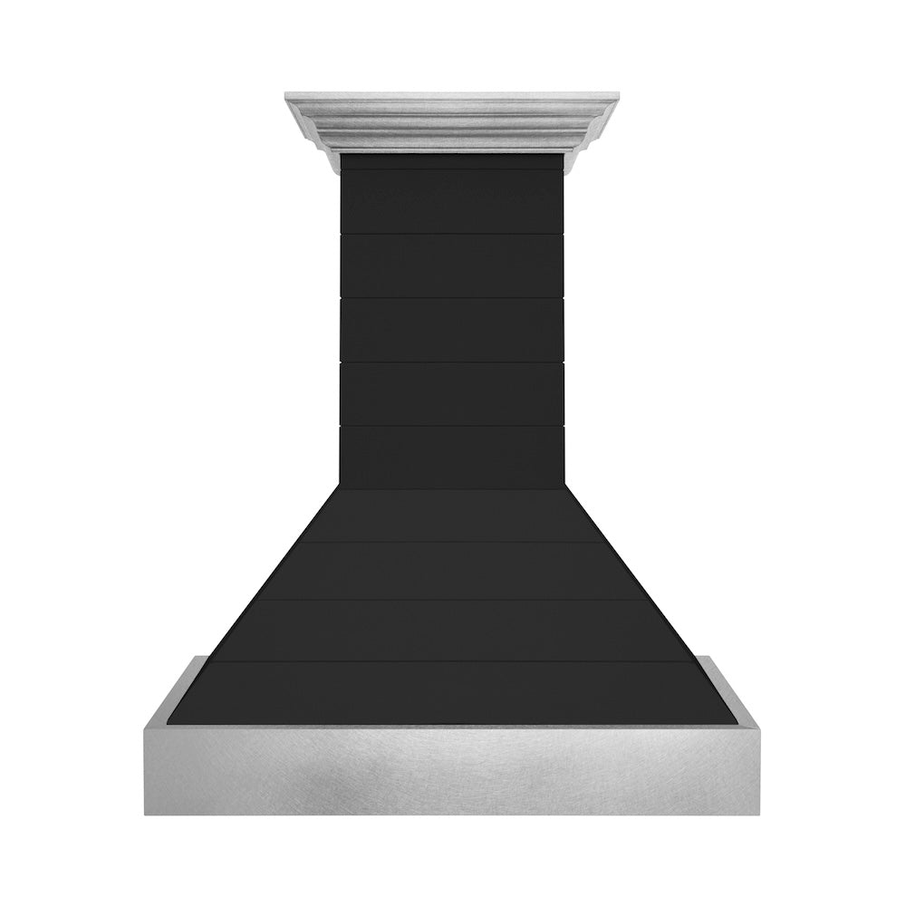 ZLINE 36 Inch Rustic Shiplap Black Wooden Wall Mount Range Hood with Stainless Steel Accents - 365CC 36 - Perfect for Farmhouse & Modern Kitchen Ventilation