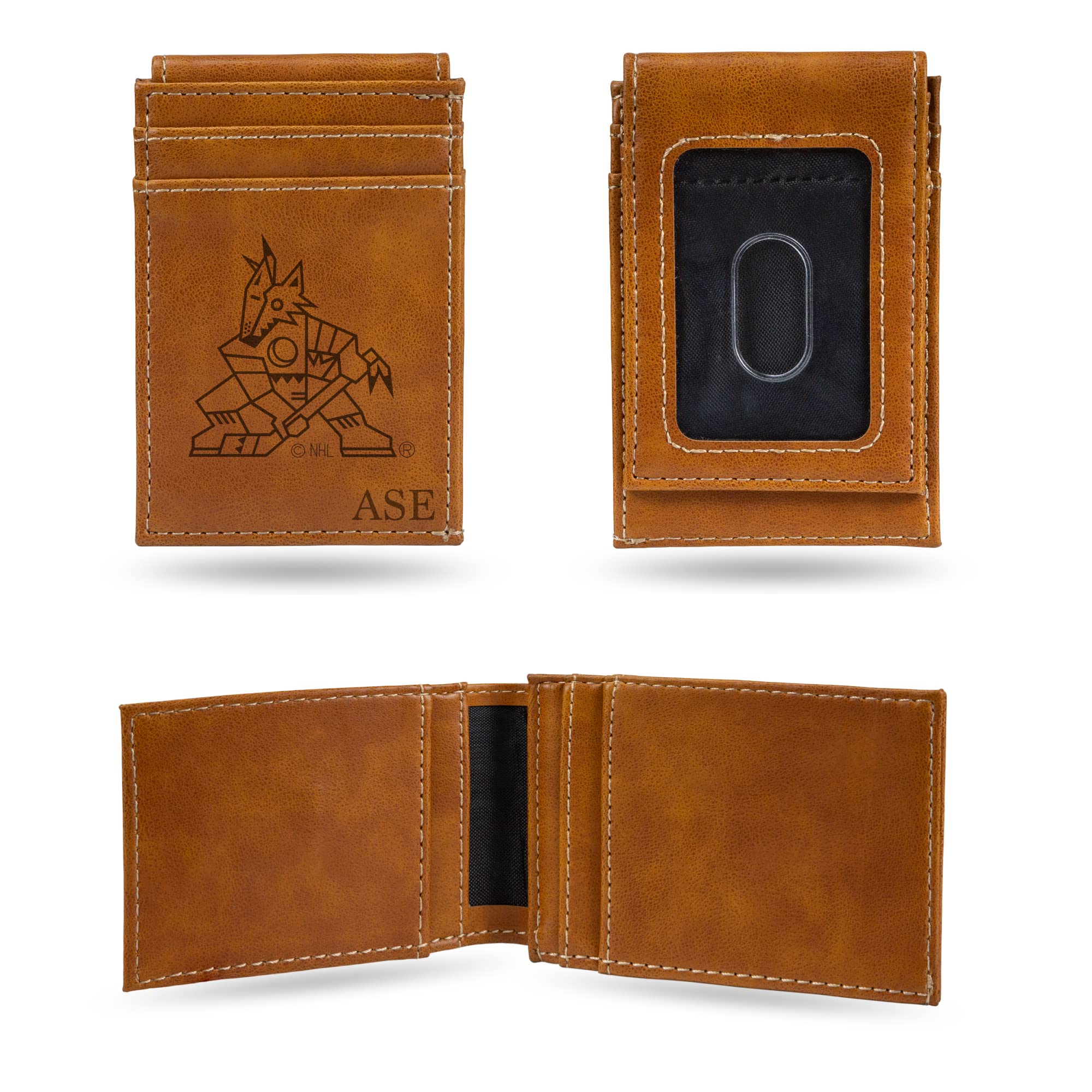Personalized NHL Arizona Coyotes Brown Front Pocket Wallet - Custom Laser Engraved Slim & Lightweight Wallet for Men - Perfect Gift for Hockey Fans & Everyday Carry