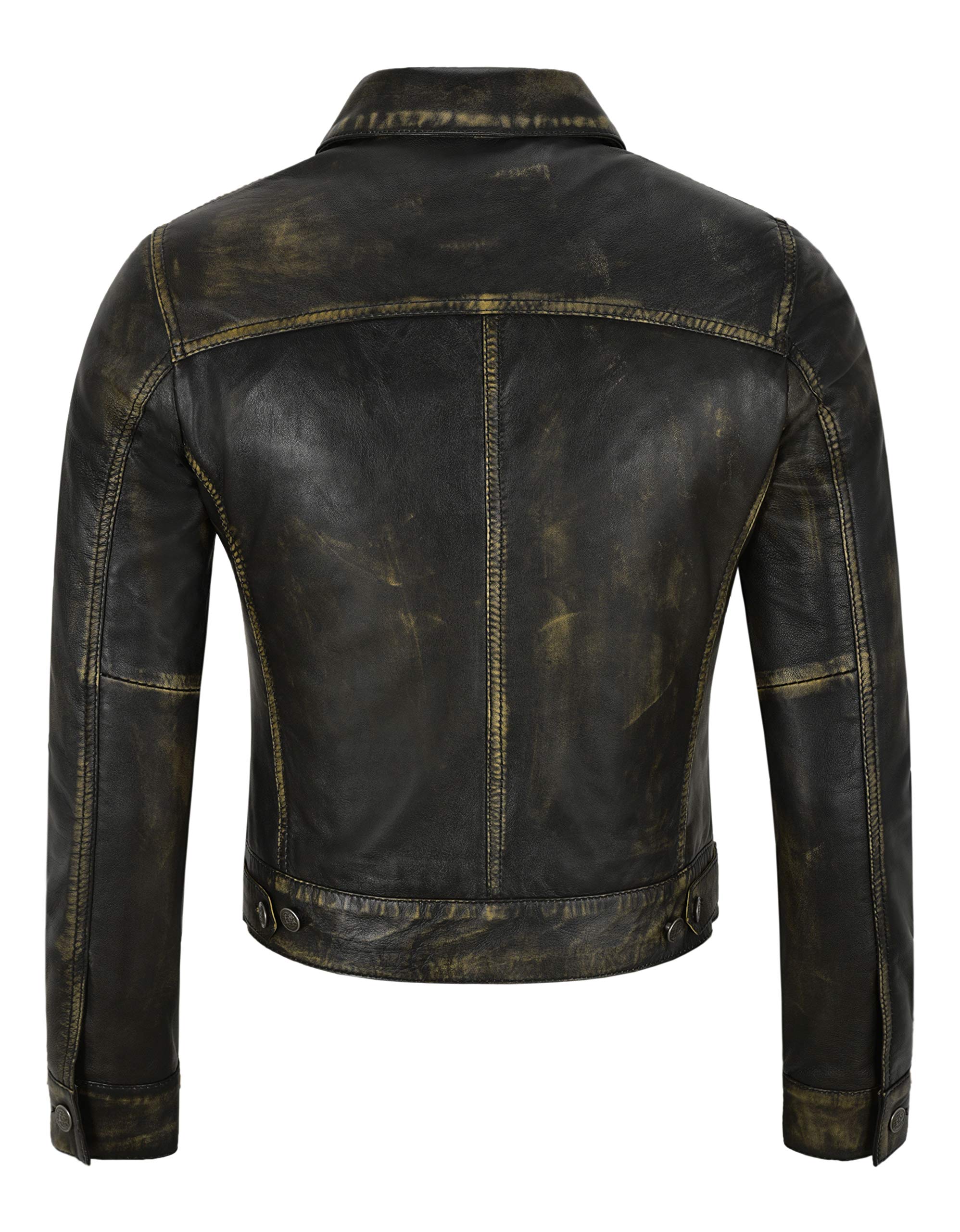 Vintage Women's Real Leather Trucker Jacket - Distressed Washed Leather Shirt Jacket for Casual Wear & Motorcycle Riding (1680)