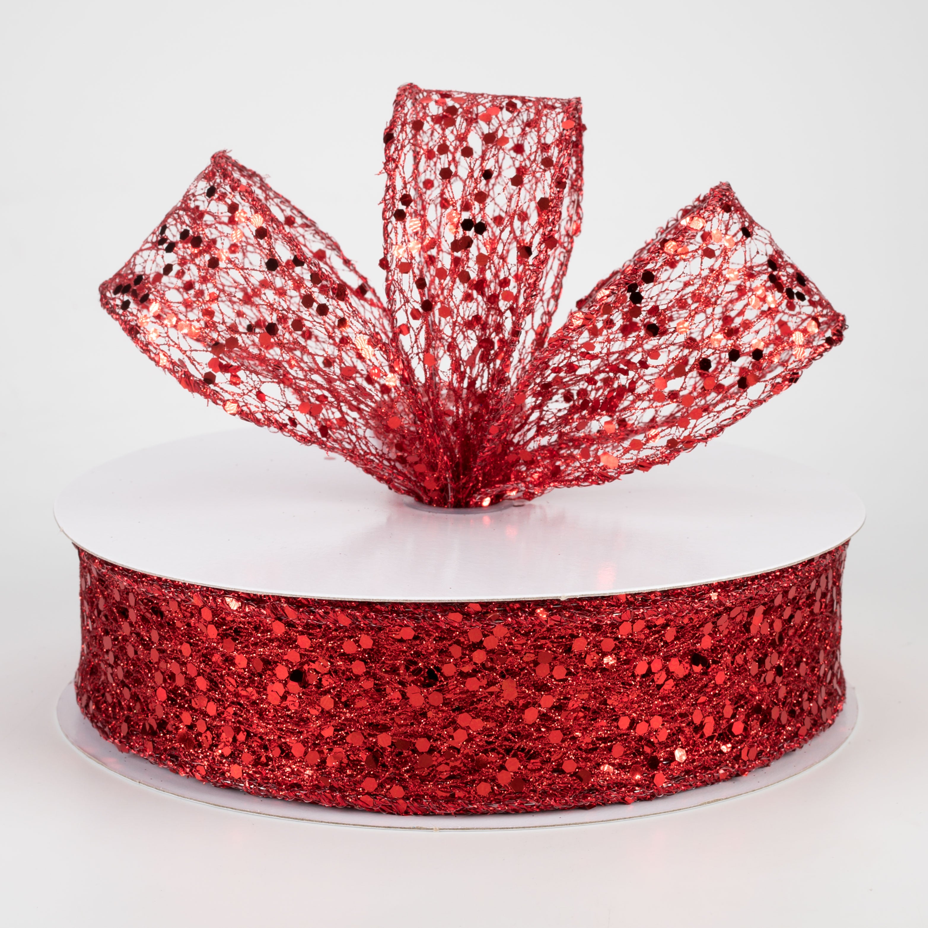 1.5 Inch Metallic Sequin Glitter Mesh Ribbon - Red (50 Yards) for Gift Wrapping, Party Decorations, DIY Crafts and Wedding Bouquets