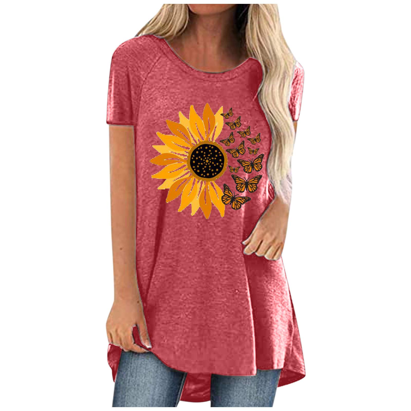 Littleice Women's Casual Short Sleeve Tunic Tops - Flowy Loose Fit Printed Blouse Pullover for Summer | Perfect for Work, Weekend Outings & Beach Cover-ups
