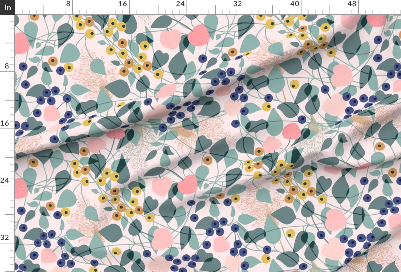 Floral Blueberries Flowers Blooming Pink Green Printed Minky Fabric by The Yard - Soft & Durable for Sewing Baby Blankets, Quilt Backing & Plush Toys - Perfect for DIY Nursery Decor & Handmade Gifts