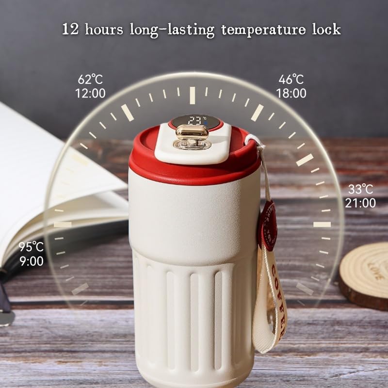 Premium Stainless Steel Vacuum Insulated Travel Coffee Mug - 12oz (370ml) Leak-Proof Double Wall Thermos Tumbler for Hot & Cold Drinks - Smart Red - Perfect for Office, Commuting, Camping & Outdoor Activities