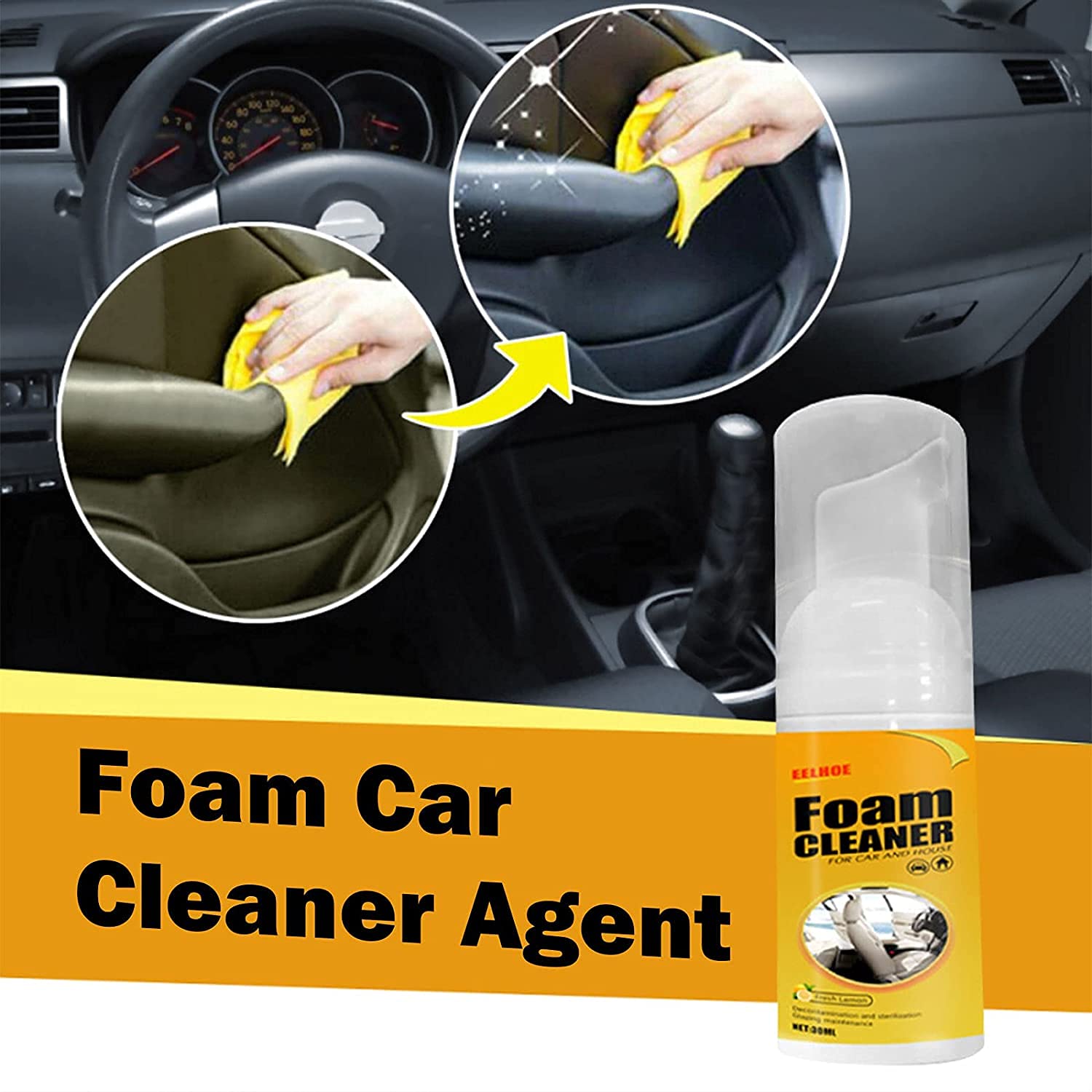 GDSAFS Multipurpose Foam Cleaner Spray - All-Purpose Lemon Scented Household Cleaner for Car, Kitchen, Bathroom & Home (150ml, 2 Pack) | Effective for Stains, Grease & Dirt Removal on Surfaces, Upholstery & Appliances
