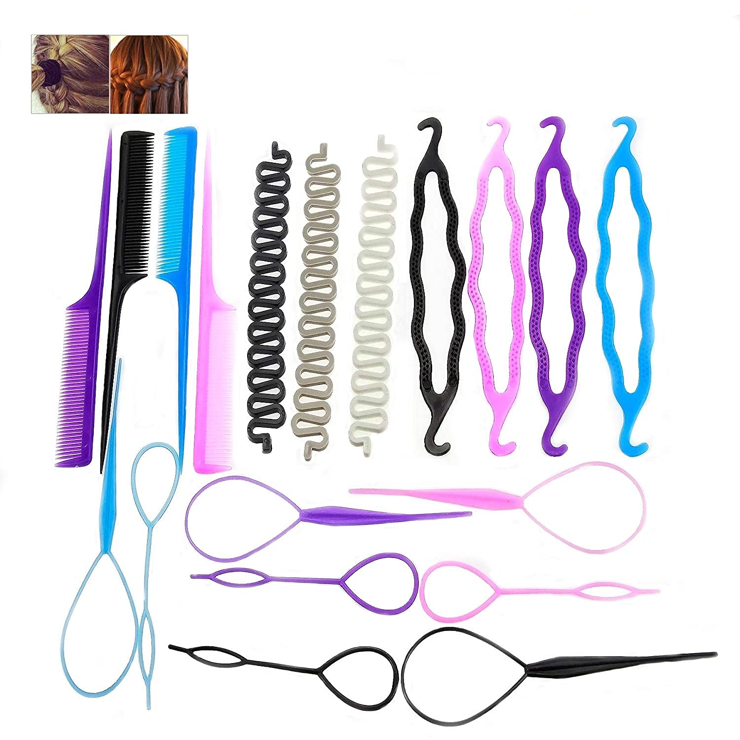 19 Pcs Hair Braiding Tool Kit - DIY Hair Styling Accessories for Updo, Ponytail & Topsy Braids (Blue) | Perfect for Salon, Home Use & Party Hairstyles