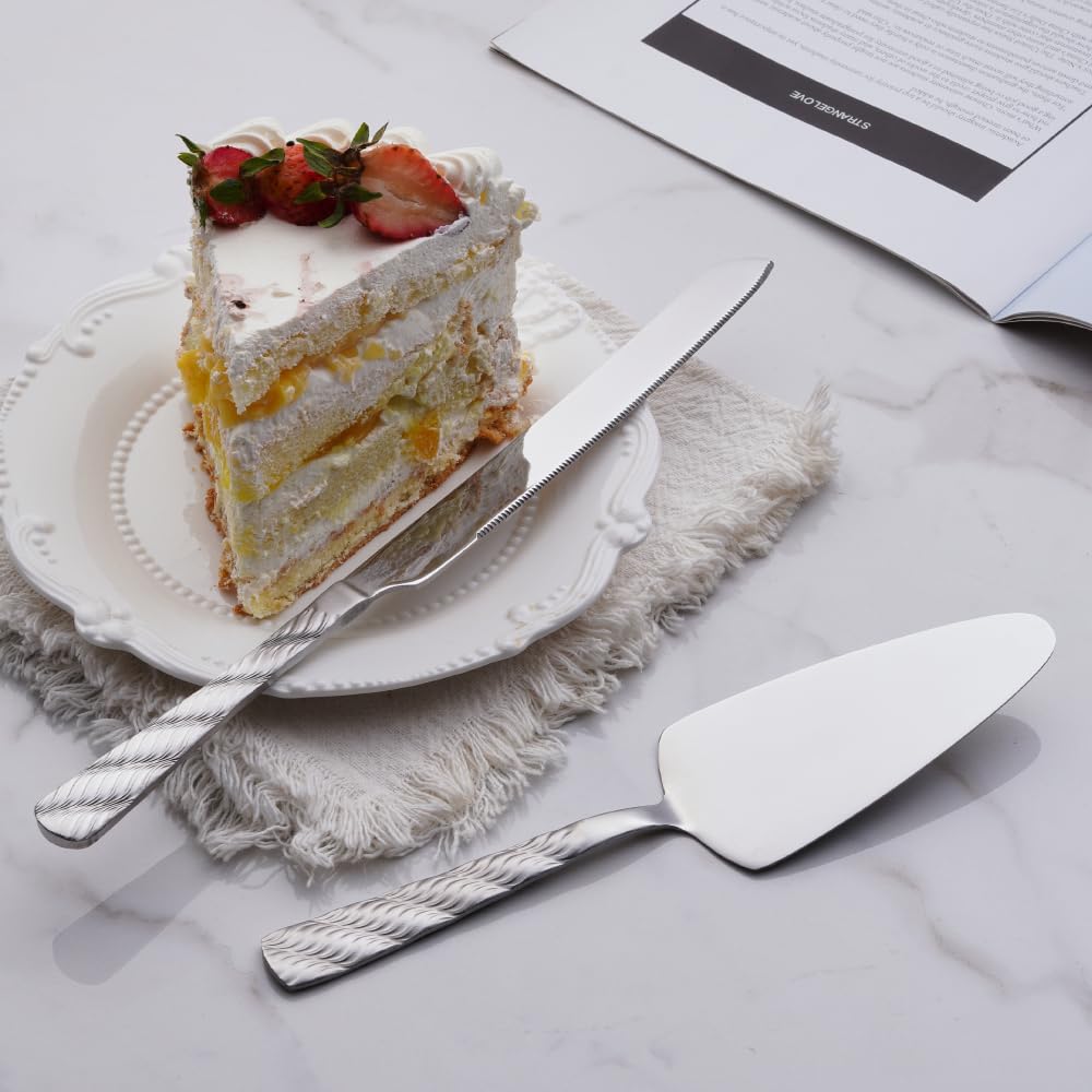 Premium Silver Cake Cutting Set - Stainless Steel Cake Knife & Server with Ergonomic Handle - Elegant Wedding, Birthday & Party Cake Pie Cutter Set - Perfect for Anniversary Celebrations, Bridal Showers & Dessert Tables