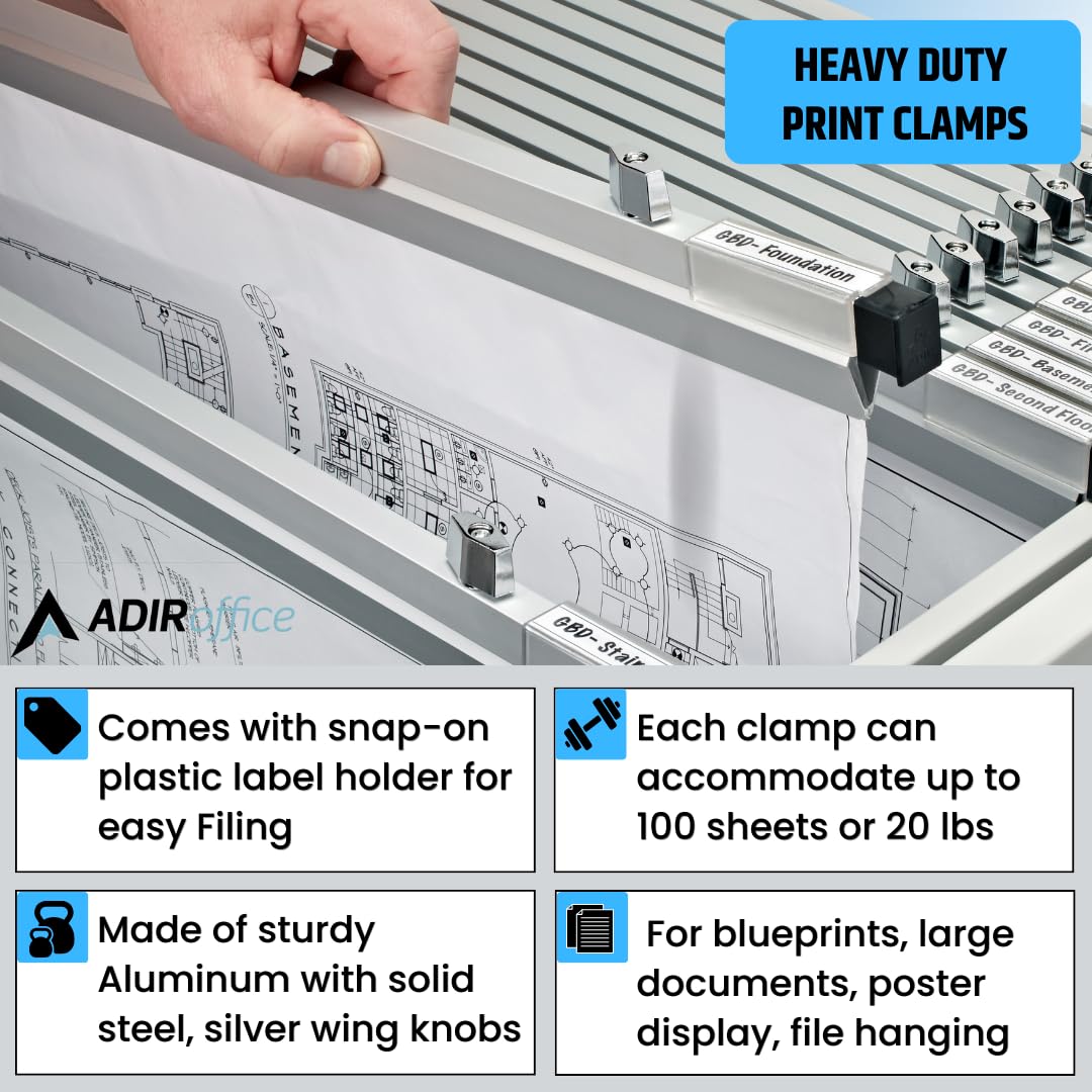 42-Inch Adir Blueprint Clamp - Heavy Duty Blueprint Clips & Binding Strips for Architects, Engineers & Contractors | Perfect for Organizing Construction Plans, Posters, Maps & Large Documents (Pack of 6) | Ideal for Job Sites, Offices & Drafting Rooms
