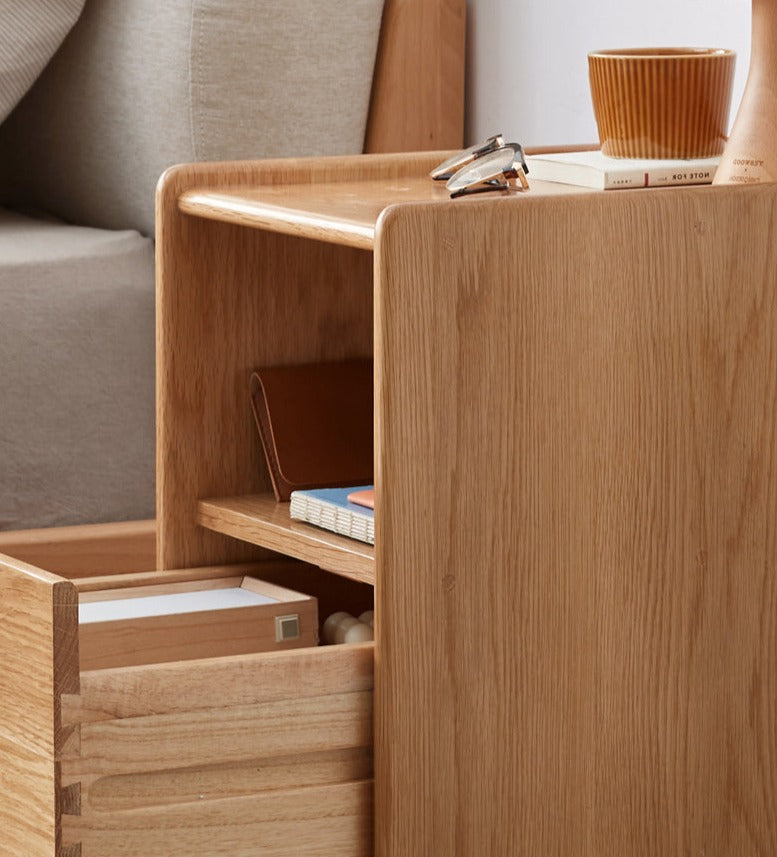 Solid Wood Ultra Narrow Nightstand - Oak, Rubber, Cherry - Perfect for Small Bedrooms, Apartments & Tight Spaces