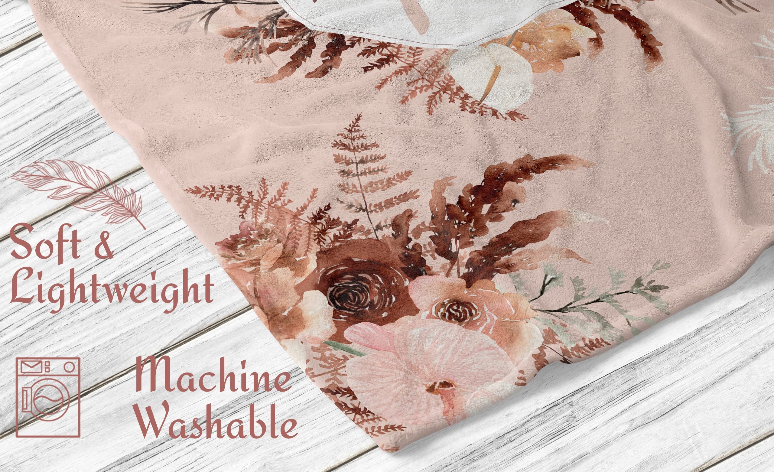 Custom Personalized Baby Blankets with Name - Soft Beige Boho Floral Blanket for Newborns & Kids - Perfect Baby Shower Gift for Girls (Nursery, Photo Shoots, Travel)