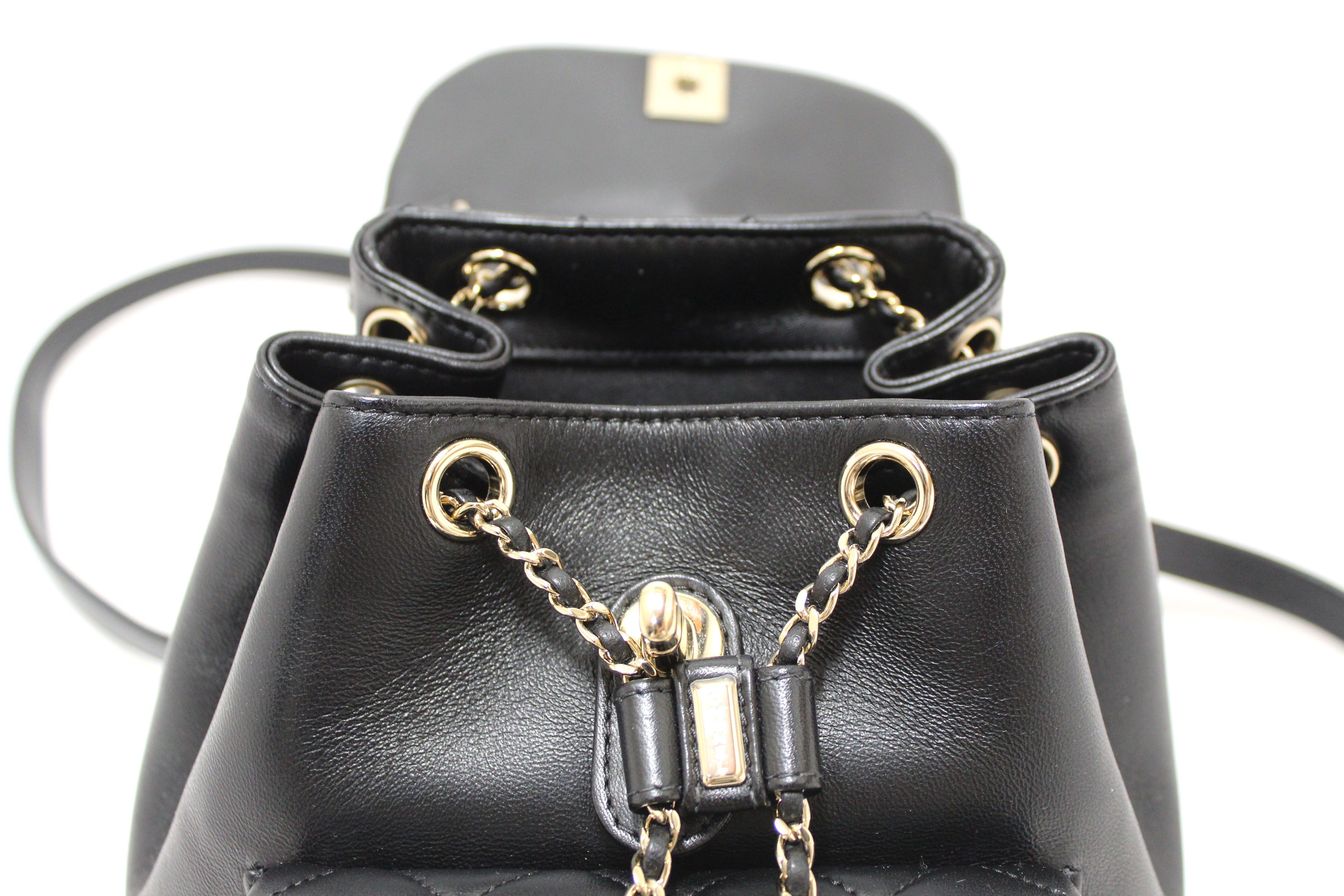Authentic Chanel Black Lambskin Quilted Leather Small Duma Drawstring Backpack - Luxury Women's Handbag for Travel, Shopping & Everyday Use