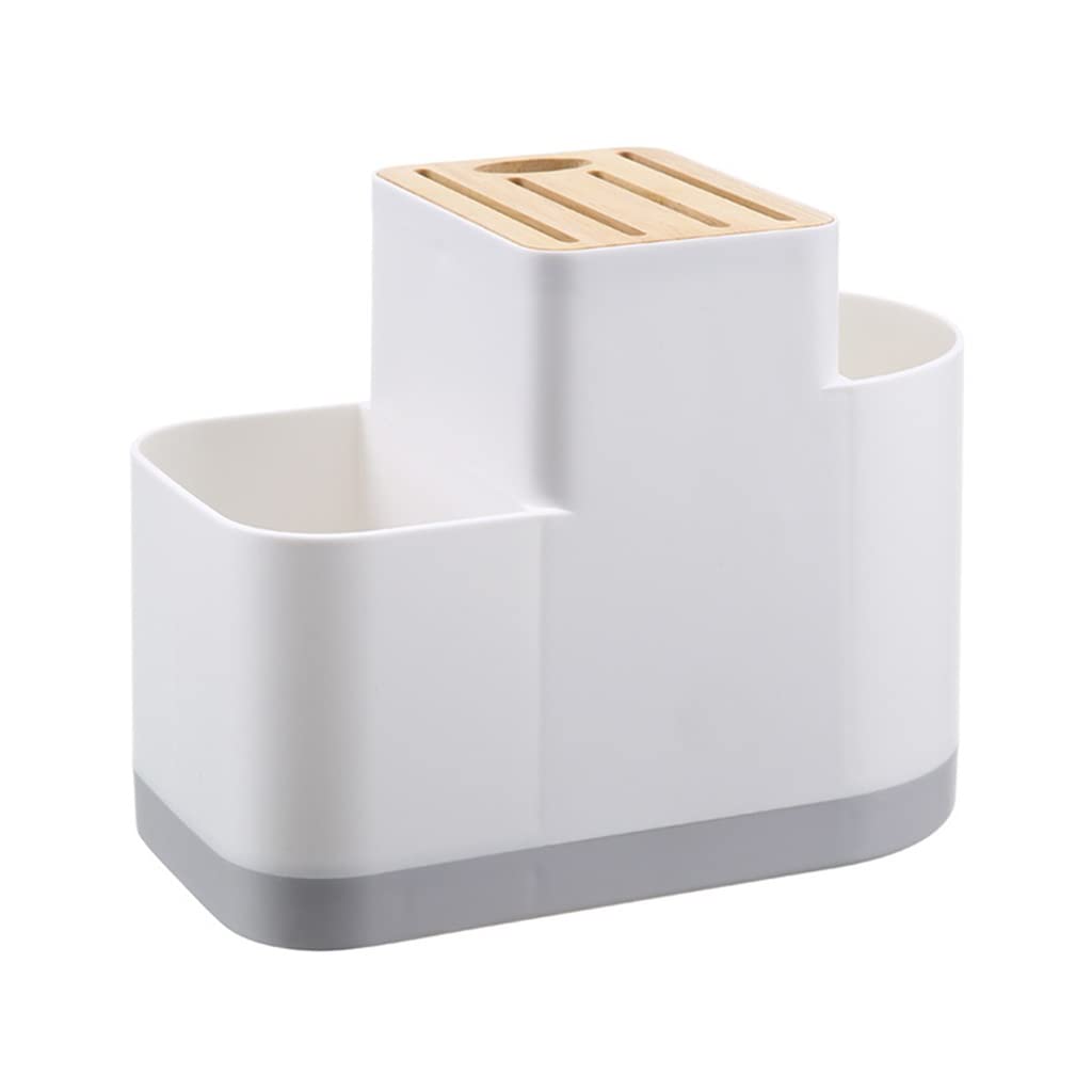 Premium Multifunctional Kitchen Utensil Holder - Knife Block, Cutlery Organizer, Flatware Drainer & Storage Box for Spoons, Forks, Chopsticks (White, 22 x 17cm) - Perfect for Countertop Organization & Drying Dishes