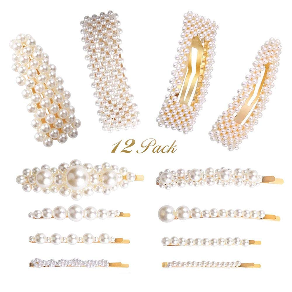 12pcs Elegant Handmade Pearl Hair Clips for Women - Gold & White Hair Barrettes, Bobby Pins & Snap Clips for Wedding, Prom, Party & Everyday Use - Perfect Hair Accessories for Special Occasions and Daily Styling