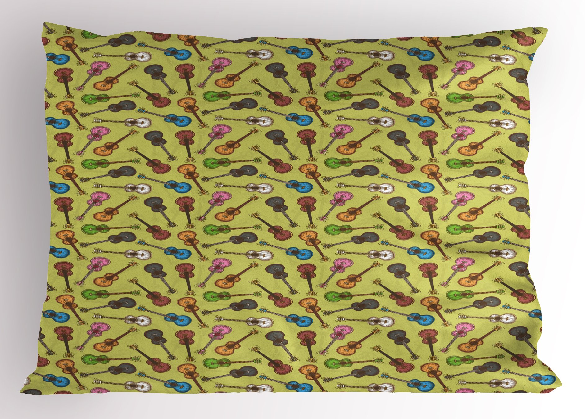 Ambesonne Guitar Pillow Sham - Colorful Acoustic Guitar Sketch Art with Swirled Strings, Decorative Standard Size Printed Pillowcase (26