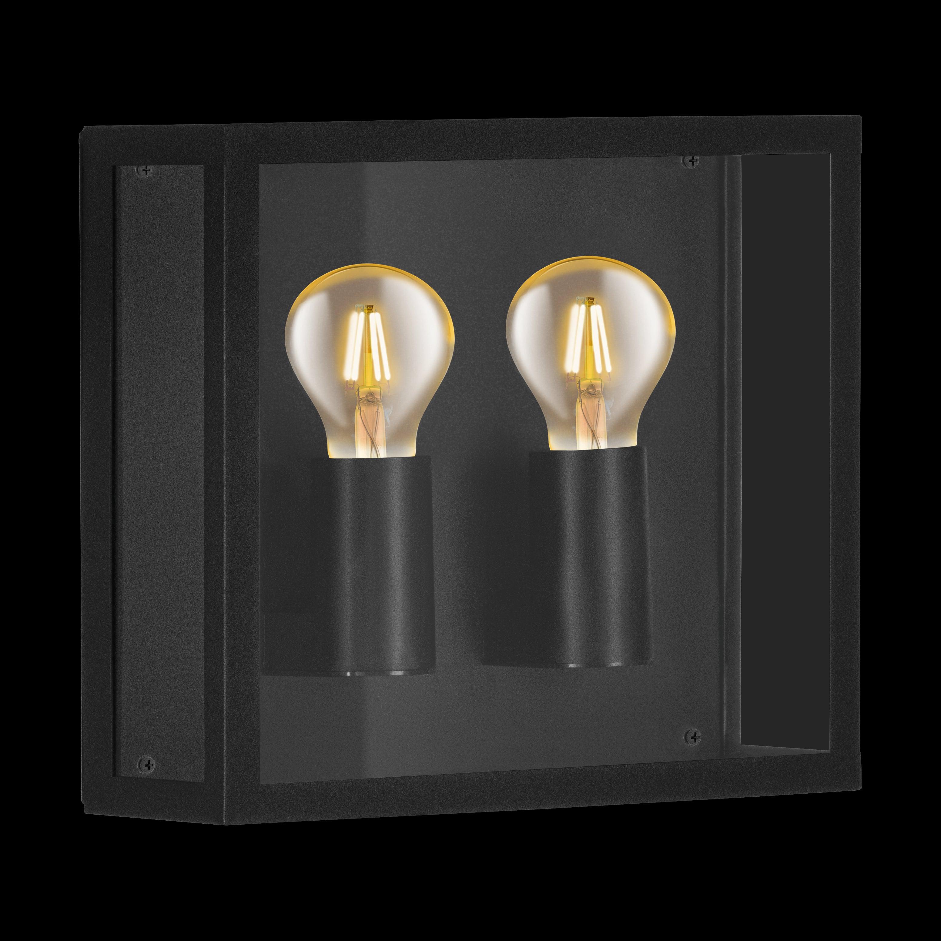 Eglo Alamonte 1 IP44 2-Light Black Outdoor Wall Light - Waterproof Exterior Lighting for Porch, Patio, Garden, and Entryway