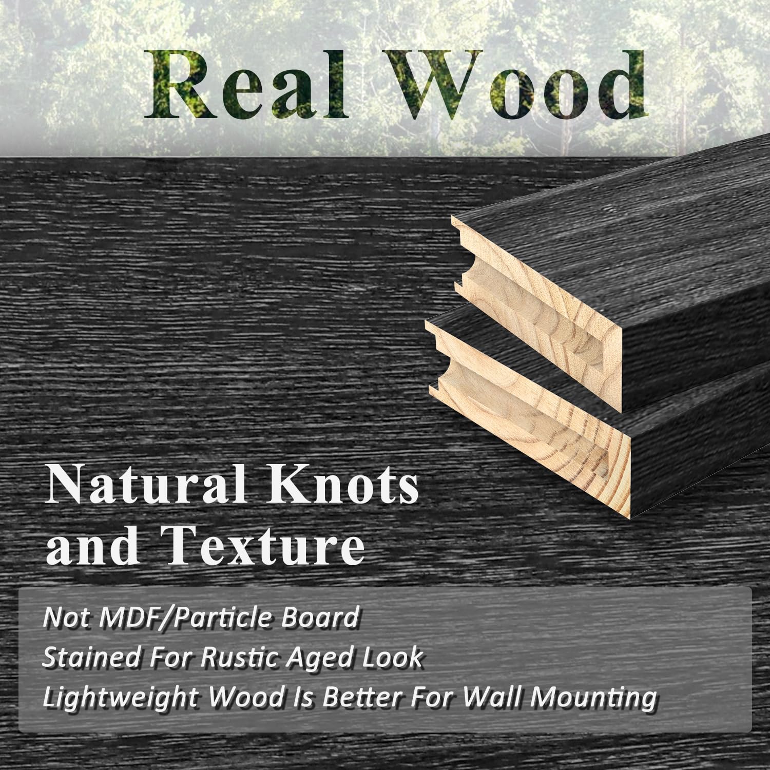 Rustic Floating Shelves Set of 2 - Natural Live Edge Wood Wall Shelves for Bathroom, Living Room, Bedroom & Kitchen - 16 Inch Black Farmhouse Wall Mounted Decor | Perfect for Displaying Plants, Books & Home Decor