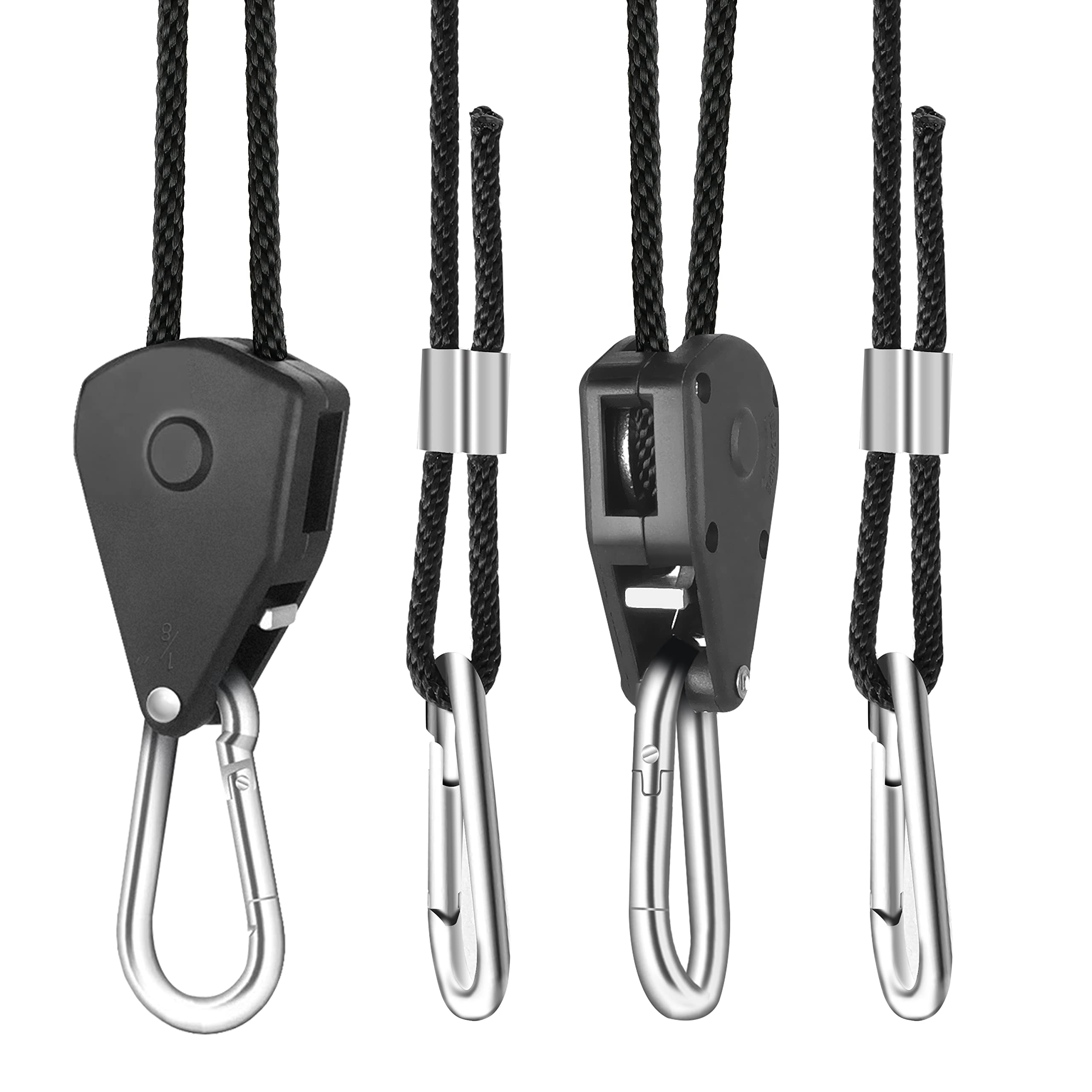 YSSOA 2-Pack 1/8 Inch Heavy Duty Adjustable Grow Light Hangers - 8ft Rope Hangers with 150lb Capacity for Indoor Hydroponics, Greenhouse & Garden Lighting Fixtures