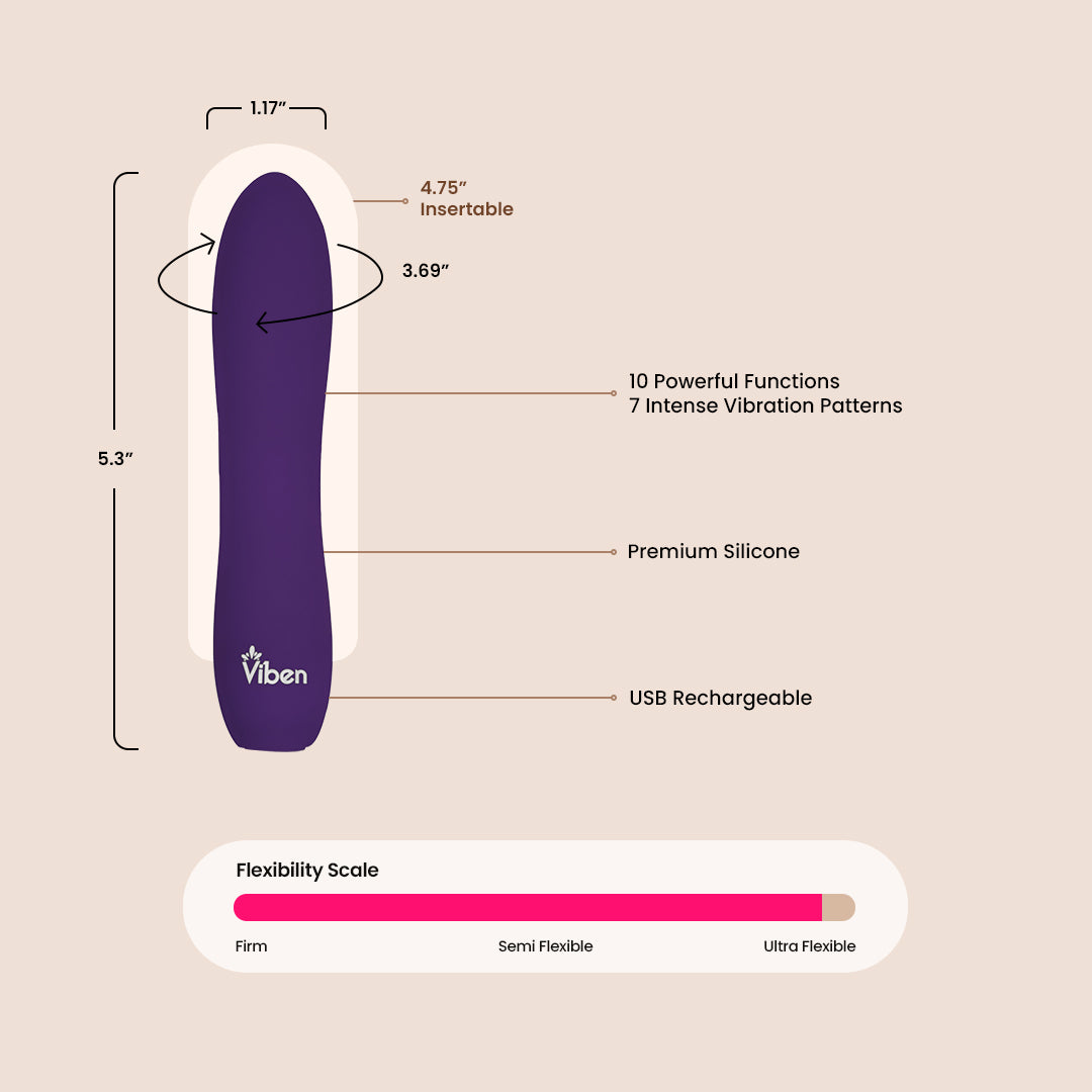 Viben Vivacious 10-Speed Waterproof Rechargeable Bullet Vibrator - Powerful Rumble Motor for Solo & Couple Play, Travel-Friendly & Discreet Design