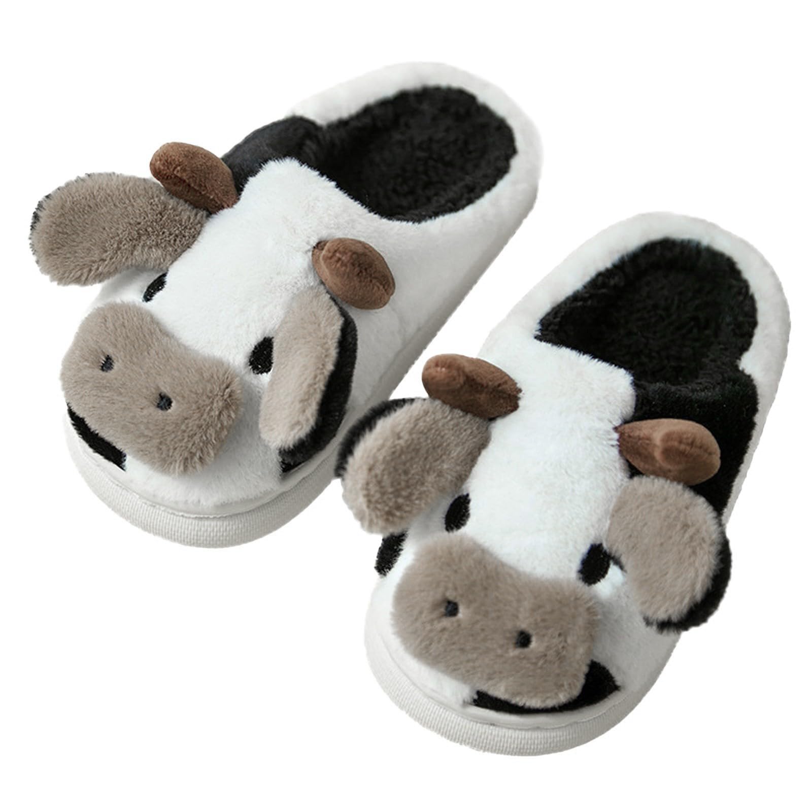 Momolaa Kids Cartoon Cow Cotton Slippers - Soft Fuzzy Indoor/Outdoor House Shoes for Boys & Girls - Warm Winter Bedroom Slippers for Home, School & Playtime