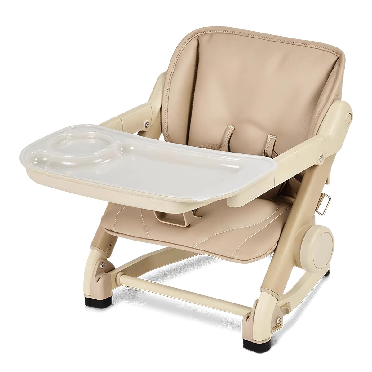 Voltz Toys Feed Me 3-in-1 Travel Booster Seat for Kids & Babies - Adjustable, Foldable, Portable High Chair with Safety Harness - Perfect for Dining, Travel & Outdoor Use (Tan)
