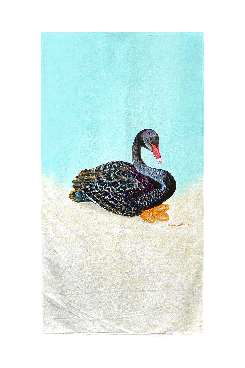 Betsy Drake Black Swan Beach Towel - Ultra Soft & Absorbent - Perfect for Pool, Beach, and Vacation - Stylish Summer Essential