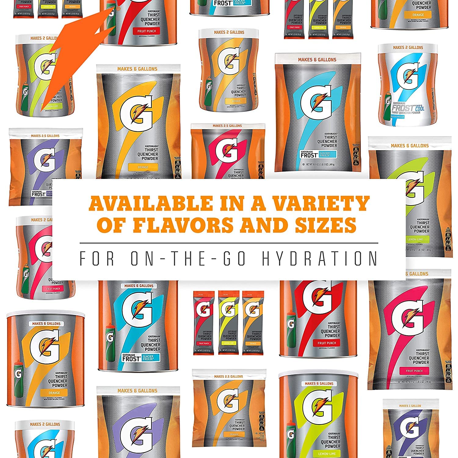 Gatorade Thirst Quencher Powder - 4 Flavor Variety Pack (Lemon Lime, Orange, Fruit Punch, Glacier Freeze) - 21oz Pouches (Pack of 32) - Electrolyte Sports Drink Mix for Hydration & Recovery - Perfect for Workouts, Running, Gym & Outdoor Activities