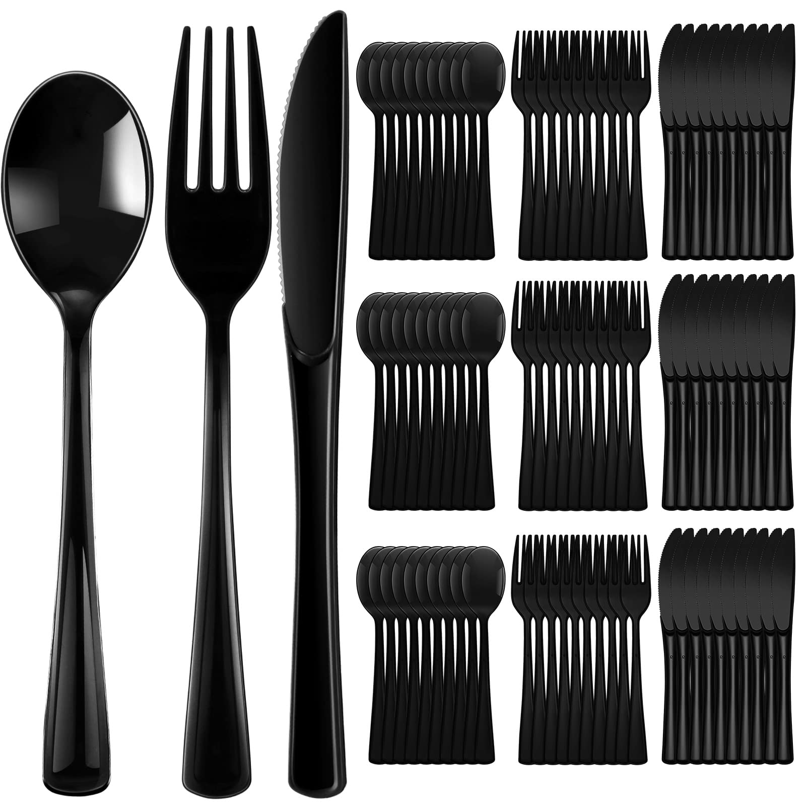 150-Piece Heavy Duty Disposable Plastic Cutlery Set - 50 Forks, 50 Knives, 50 Spoons - Black Utensils for Home, Office, School, Parties, Picnics, Restaurants & Outdoor Events - Perfect for Everyday Use, Catering & On-the-Go Meals