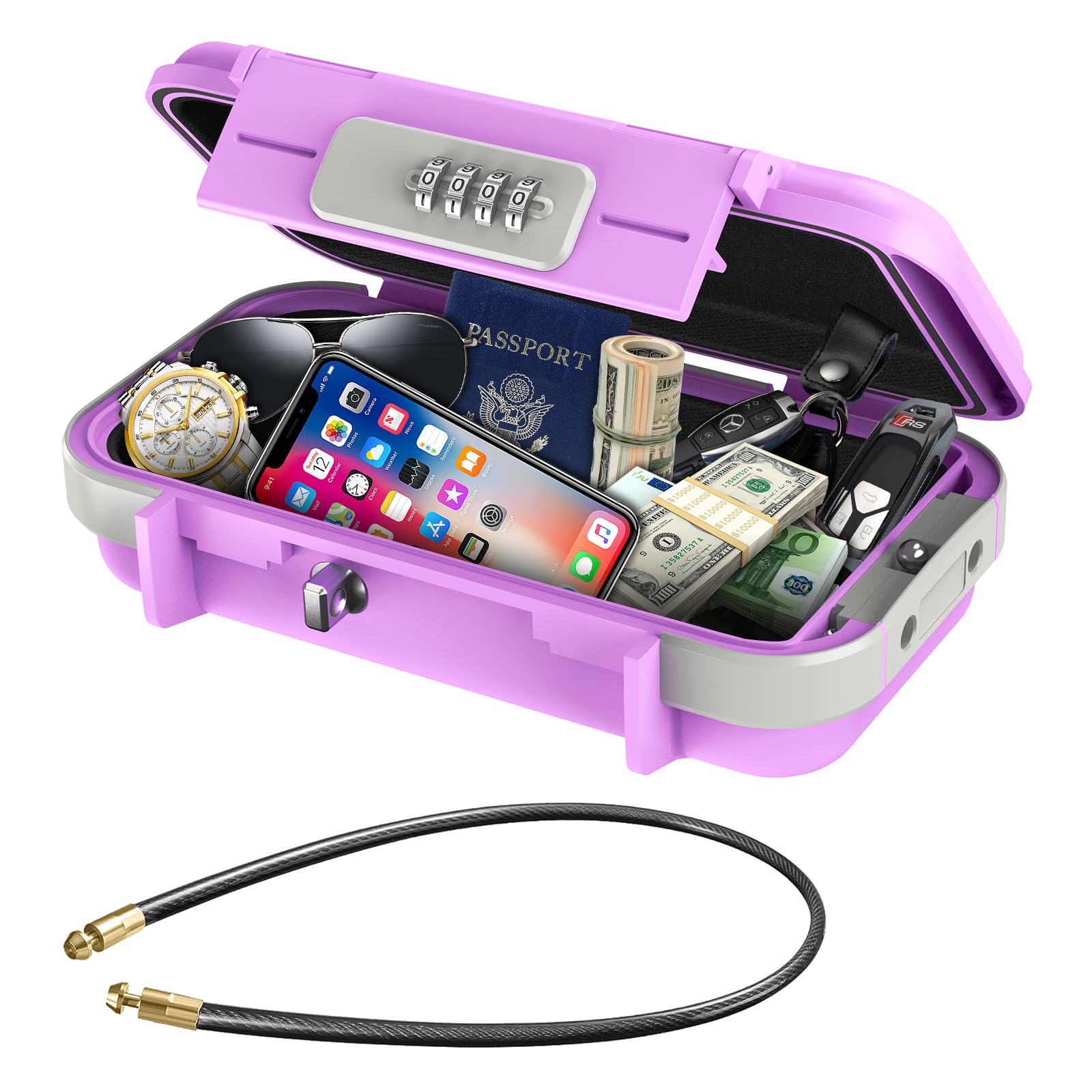Olipiter Portable Safe Lock Box - Waterproof Anti-Theft Travel Security Box with Combination Lock & Removable Chain | Compact Safe for Car, Dorm, Beach, Hotel, Camping & Outdoor Adventures