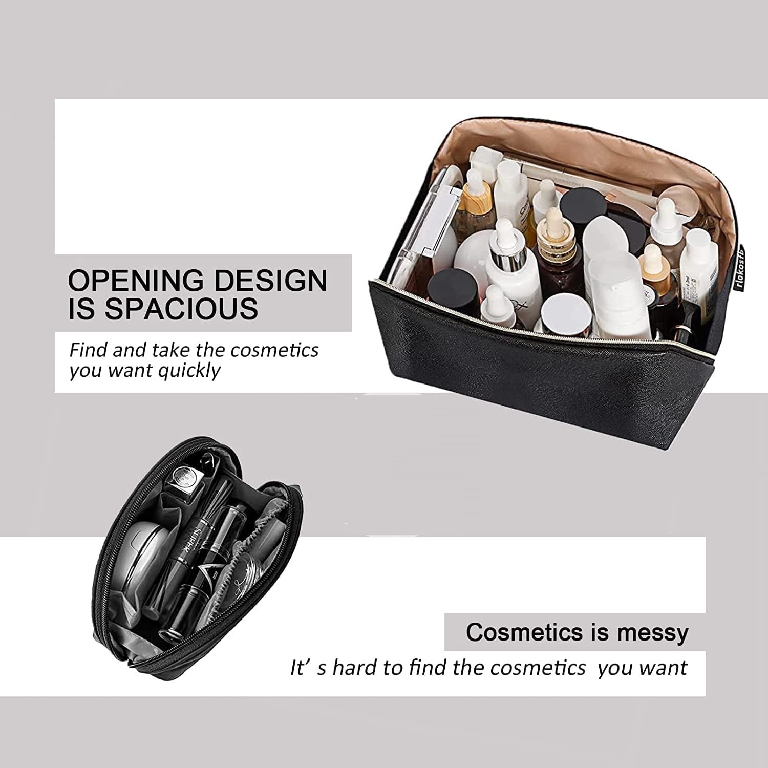 Leather Cosmetic Travel Bag for Women - Portable Makeup Organizer with Handle & Divider - Perfect for Travel & Daily Use