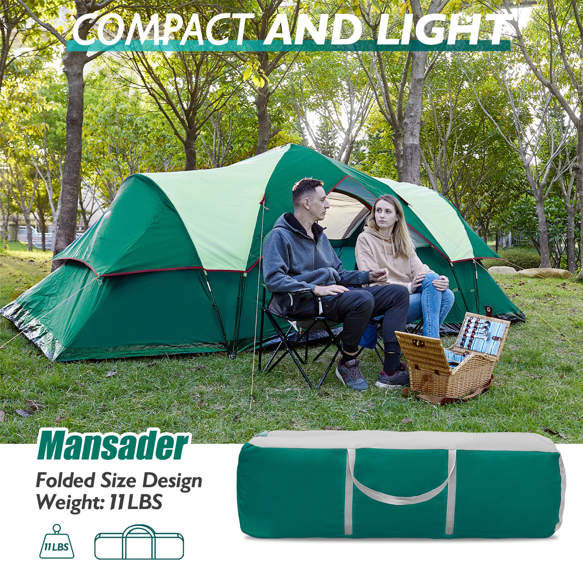 6 Person Family Camping Tent - Waterproof Windproof with Top Rainfly - Easy Setup Pop Up Tent for Outdoor Camping, Hiking & Travel - Perfect for Family Adventures, Backpacking Trips & Music Festivals