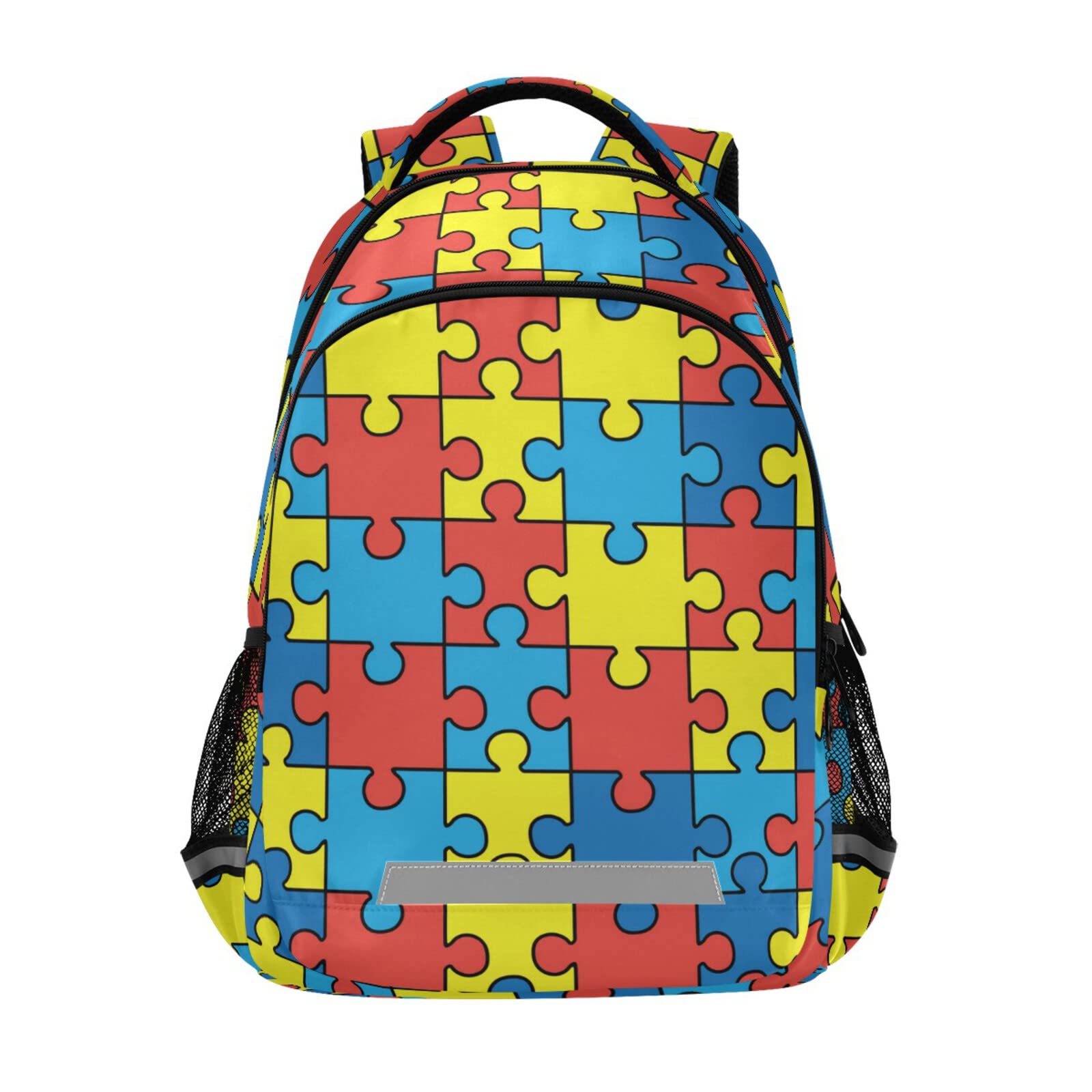 Autism Awareness Puzzle Print Kids Backpack - Colorful School Bag with Reflective Strips for Boys & Girls - Perfect for School, Travel & Daily Use