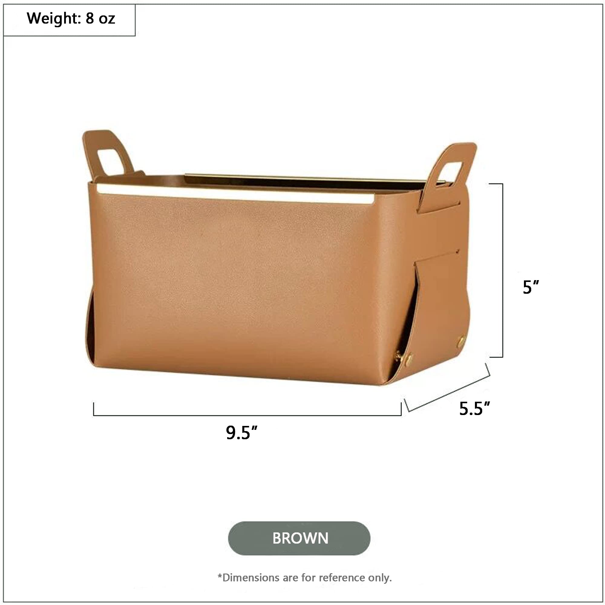 Decorative Faux Leather Storage Basket - Small Foldable Rectangle Organizer Box for Entryway, Bedside, Dresser & End Table | Home & Office Organization (Brown) | Perfect for Keys, Jewelry & Makeup Storage
