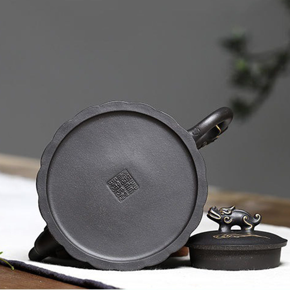 Premium Yixing Black Clay Dragon Lid Teapot - Authentic Chinese Purple Clay Teapot for Gongfu Tea Ceremony | Perfect for Oolong, Pu-erh & Green Tea Brewing | Gift for Tea Lovers