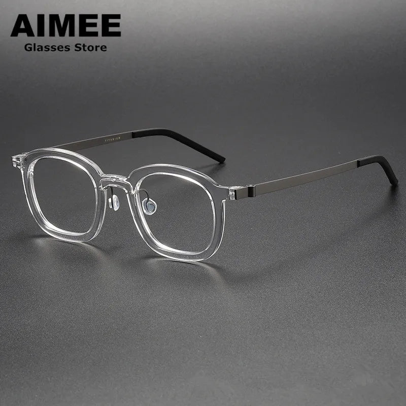 Aimee Unisex Full Rim Square Screwless Titanium Acetate Eyeglasses Frame 1050 - Lightweight Durable Glasses for Work, Reading & Everyday Use