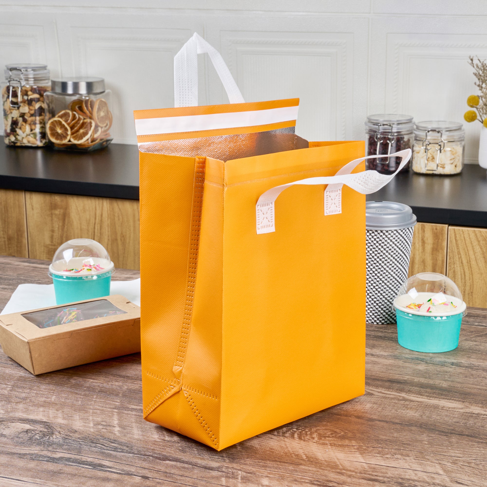 Orange Insulated Takeout Bags - Tamper Evident Food Delivery Bags (8.25