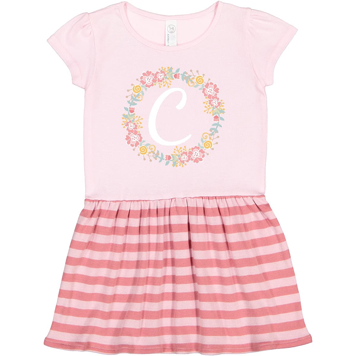 Inktastic C Monogram Alphabet Letter Rose Floral Wreath Toddler Dress - Cute Floral Letter C Baby Girl Outfit for Birthday, Photo Shoots & Special Occasions