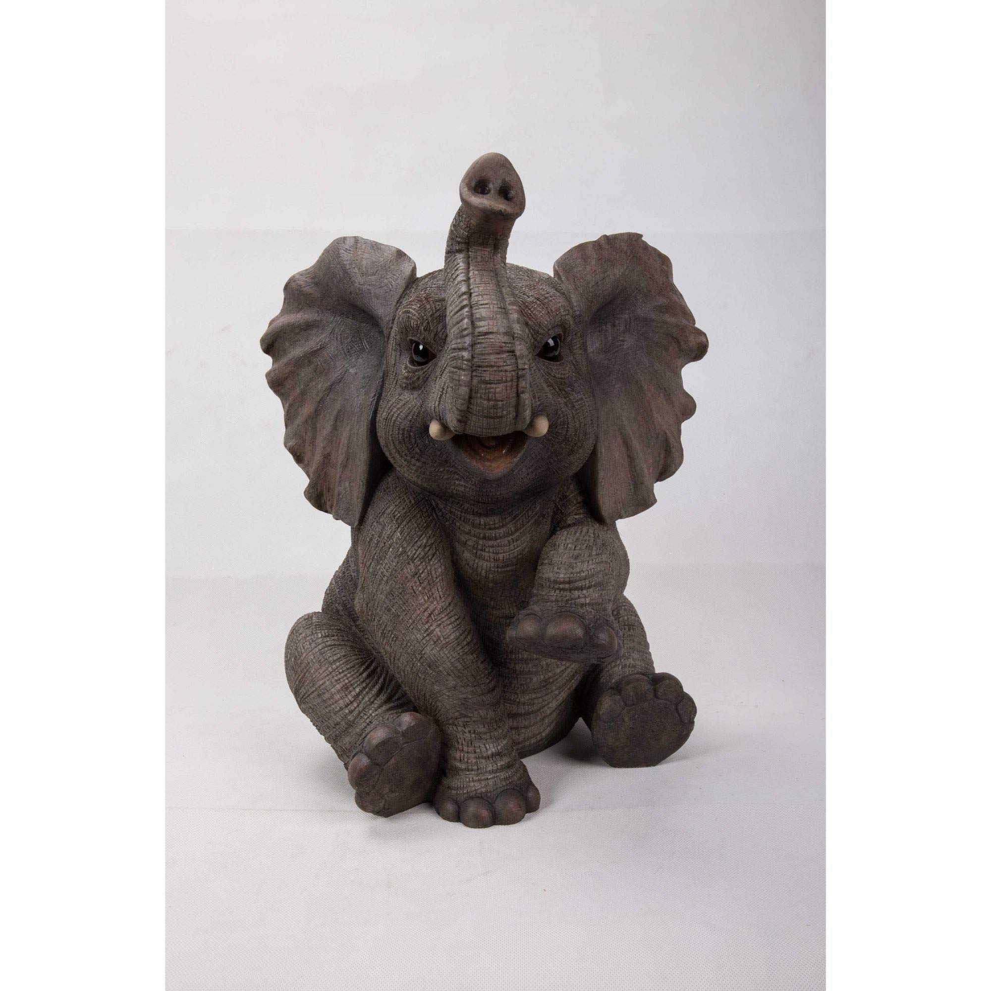 15.5 Inch Baby Elephant Garden Statue with Raised Trunk - Outdoor Decor for Lawn, Patio, and Flower Beds - Perfect for Home Garden Decoration and Gift Idea