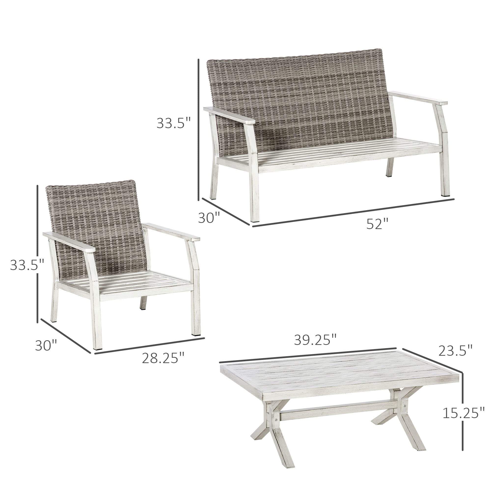 Outsunny 4-Piece Patio Furniture Set with Cushions - Outdoor Wicker Conversation Sofa Set with Aluminum Frame for Backyard, Poolside, Garden - Beige - Perfect for Relaxing, Entertaining, and Outdoor Gatherings