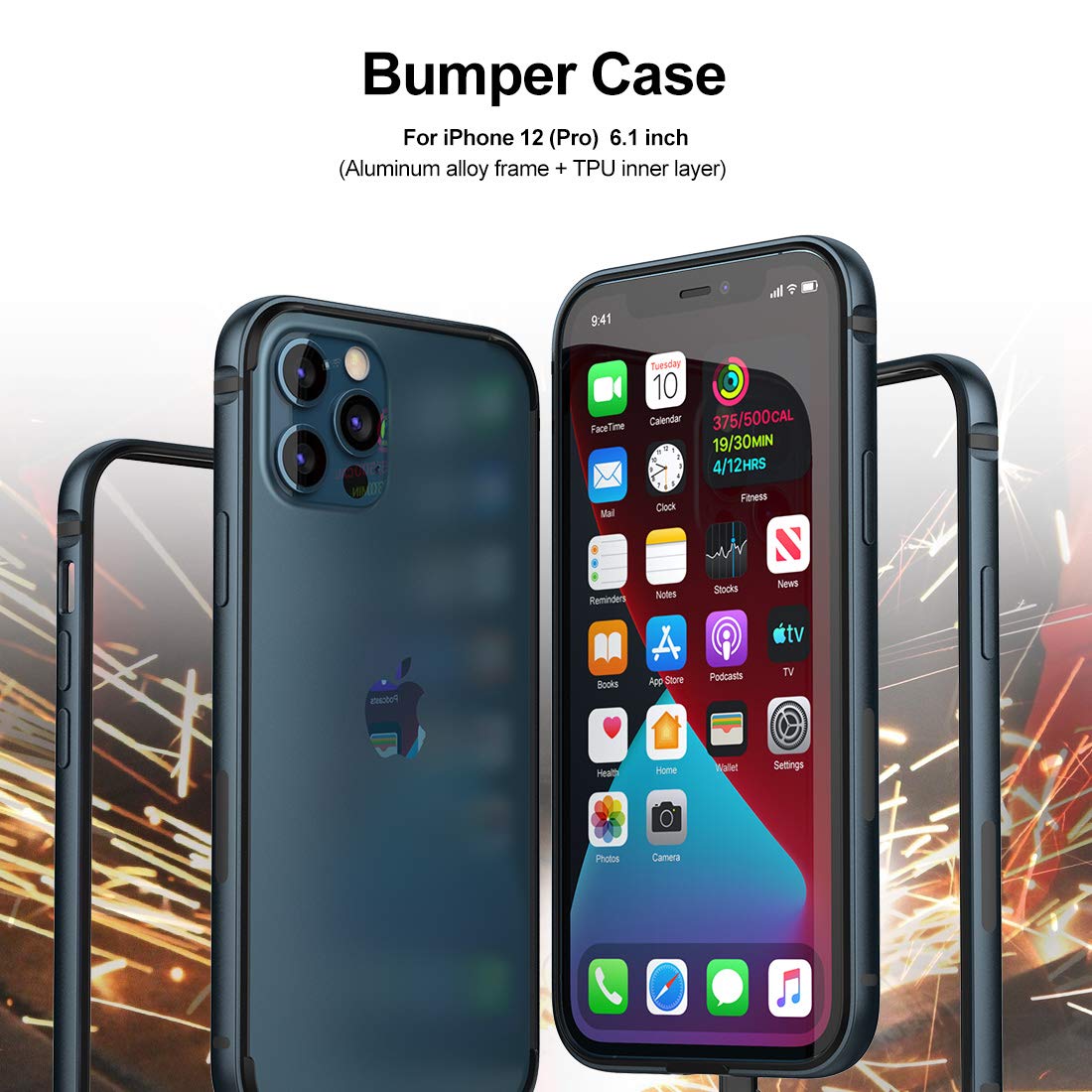 Eastcoo Slim Metal Bumper Case for iPhone 12/12 Pro - Shockproof Protective Cover with Soft TPU Inner Layer | No Signal Interference | Wireless Charging Compatible | Durable & Stylish Blue Design | Perfect for Daily Use, Work & Outdoor Activities