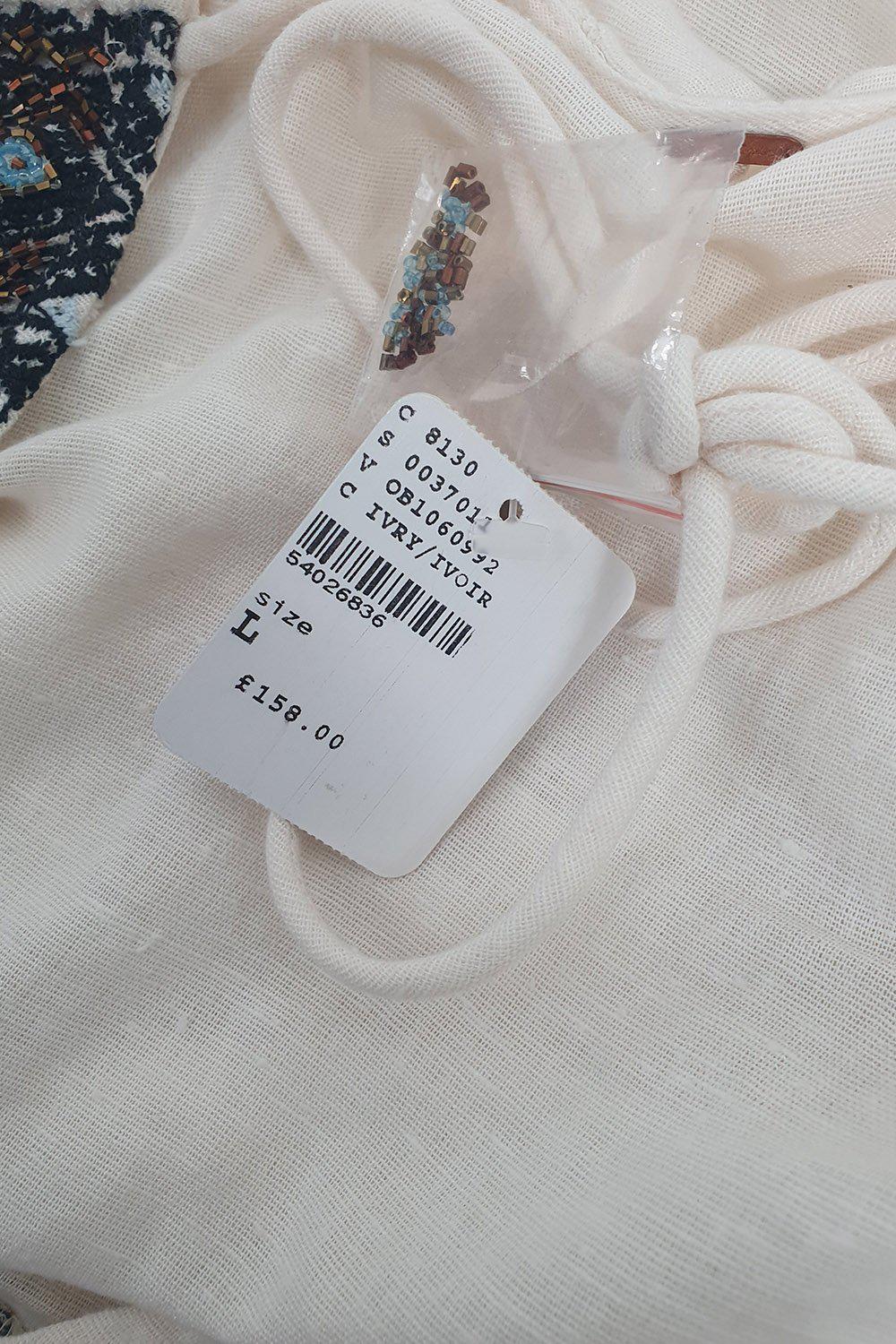 FREE PEOPLE Boho Cotton Blend Ivory Beaded Mini Dress (Large) - Perfect for Summer Festivals, Beach Vacations & Boho Chic Outfits