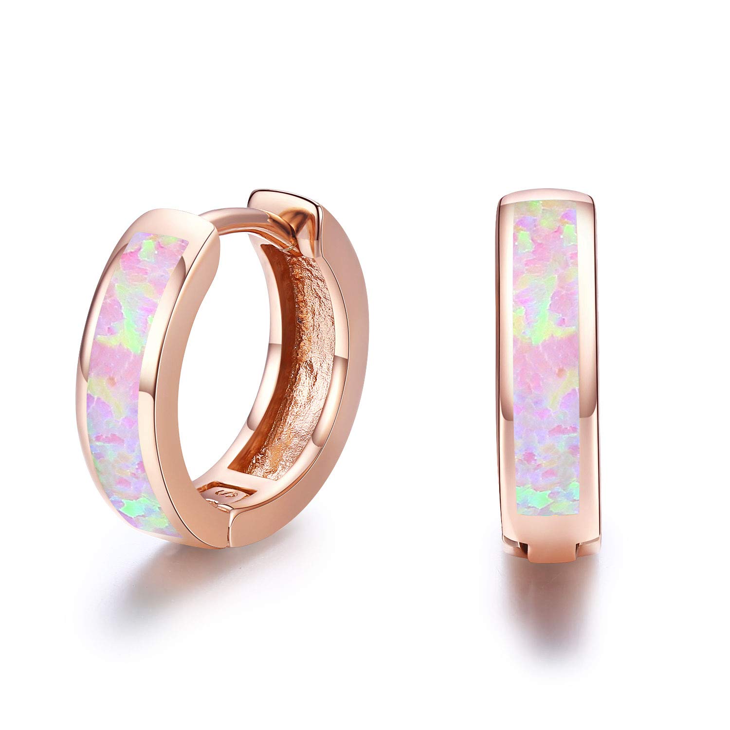 CUOKA MIRACLE Small Hoop Earrings for Women - 925 Sterling Silver Hinged Huggie Earrings with Simulated Opal | Hypoallergenic Jewelry for Sensitive Ears | Perfect for Everyday Wear, Office & Date Night