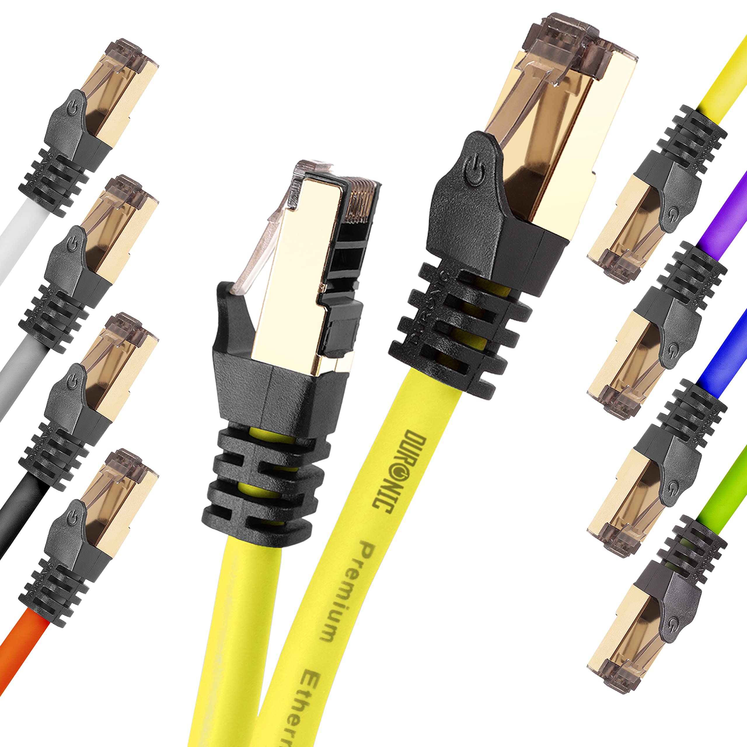 Duronic CAT8 Ethernet Cable 3M (10ft) - High Speed 40Gbps, 2000MHz Shielded Network Cable, SFTP Snagless RJ45 for Gaming, Streaming & Home Office - Yellow