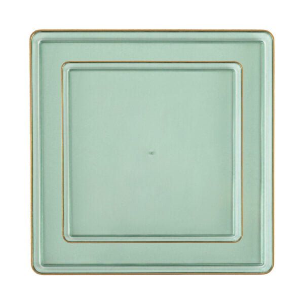 Eco-Friendly Clear Square Plastic Plates with Gold Rim - 10 Pack, Durable & Stylish for Parties, Weddings, and Outdoor Dining