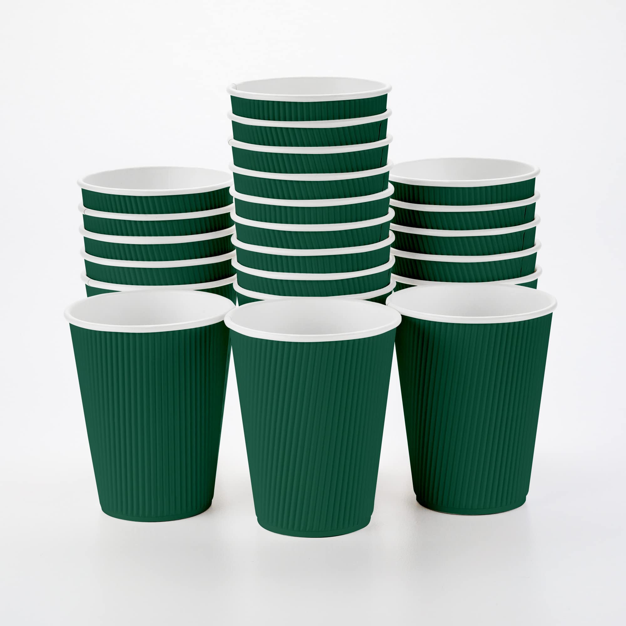 12oz Disposable Paper Coffee Cups - 25 Pack Leakproof Ripple Wall Hot Cups, Eco-Friendly Recyclable Forest Green Paper Cups for Coffee, Tea & Hot Beverages | Perfect for Restaurants, Cafes, Offices & Takeout