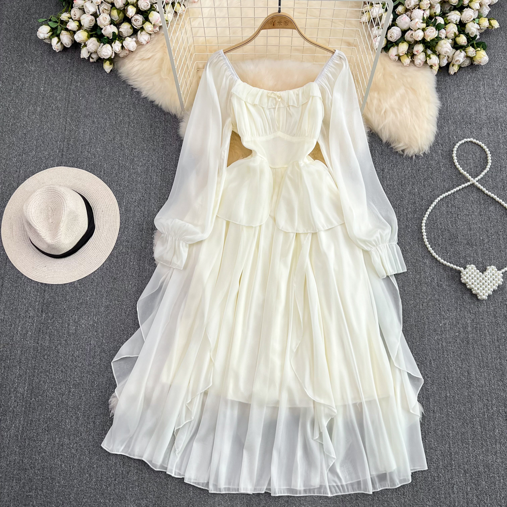 French Fairy Long Sleeve Square Neck A-Line Ruffled Maxi Dress - Elegant Summer Flowy Dress for Women | Perfect for Weddings, Parties & Romantic Dates