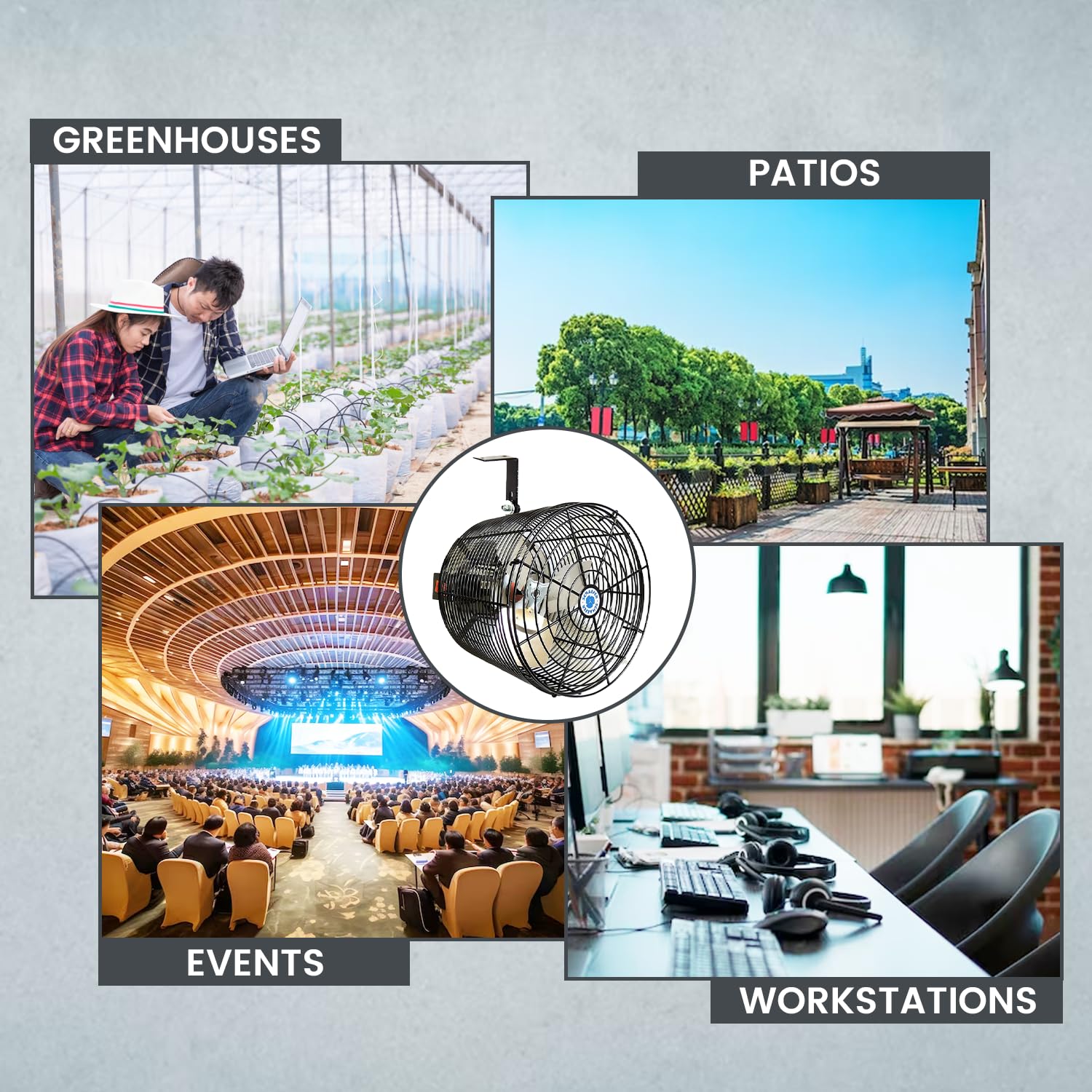 Schaefer VK12-B VersaKool High Power Air Circulator Fan - 1470 CFM Ceiling/Wall Mount Greenhouse Fan with Aluminum Blades, 1/10 HP Energy Efficient Commercial Fan for Patio, Garage, Workshop & Industrial Use - Perfect for Cooling, Ventilation and Air Circulation in Large Spaces (Black)