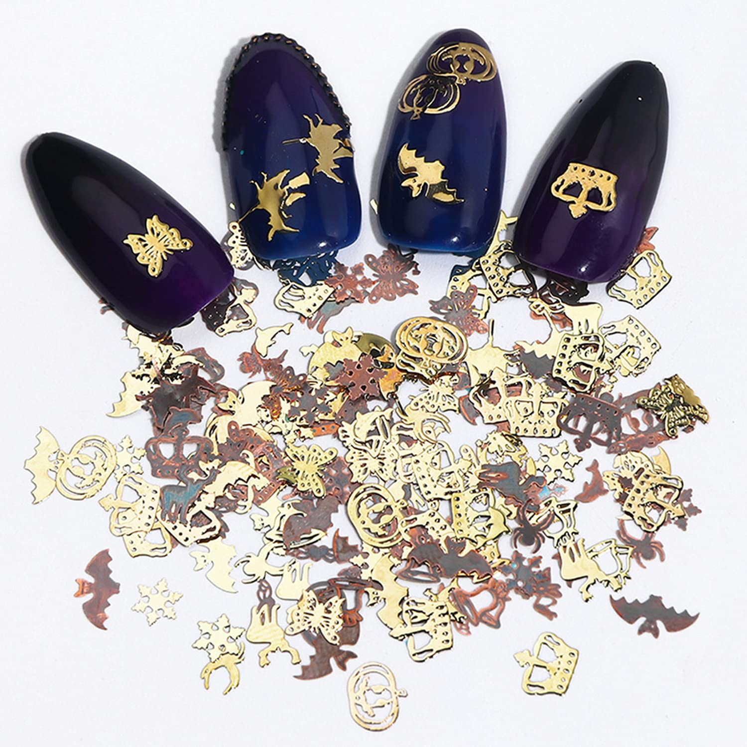 Halloween 3D Nail Art Glitter Sequins - Holographic Day of The Dead Laser Sparkly Flakes, Bat Witch Pumpkin Elk Snowflake Nail Decorations for Nail Stickers - Perfect for Halloween Parties, Nail Salon Designs & Holiday Nail Supplies (3 Boxes)