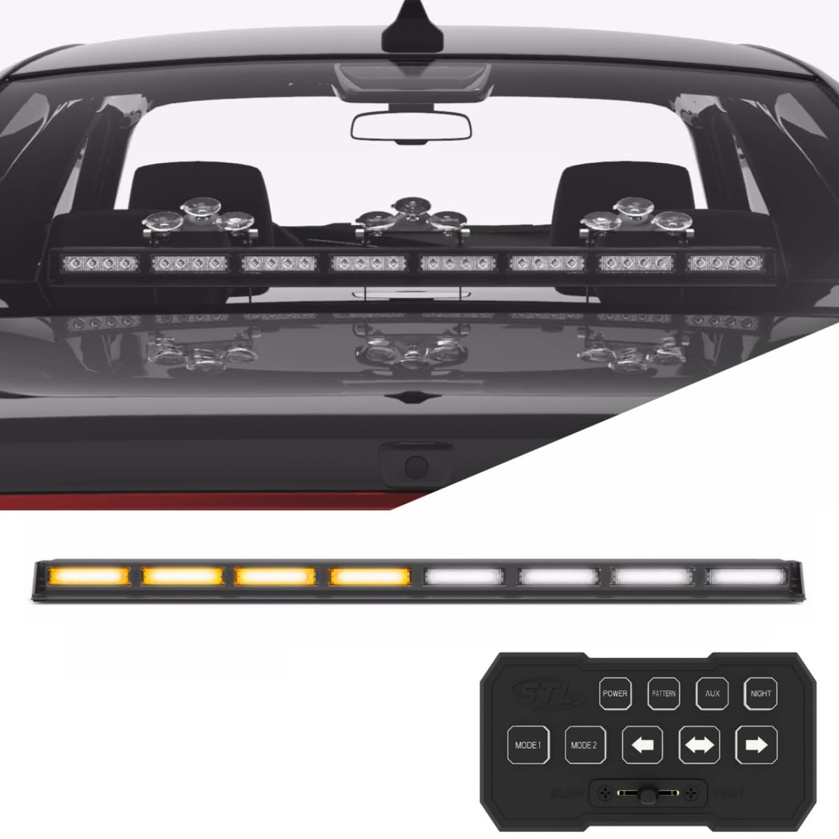 SpeedTech Lights Striker TIR 8 Head LED Traffic Advisor Light Bar - Emergency Vehicle Strobe Warning Light for Police Cars, Ambulance, Fire Trucks & Construction Vehicles - High Visibility Directional Safety Lighting for Roadside Emergencies & Traffic Control